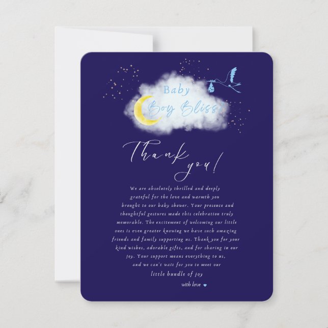 Blue Starlit Baby Boy Bliss Storch Special Dankeskarte (Vorderseite)