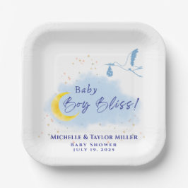 Blue Starlit Baby Boy Bliss Stork Pappteller
