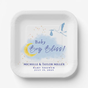 Blue Starlit Baby Boy Bliss Stork Pappteller