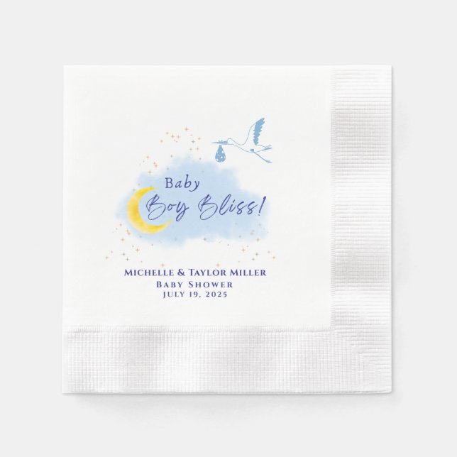 Blue Starlit Baby Boy Bliss Stork Sonderlieferung Serviette (Vorderseite)
