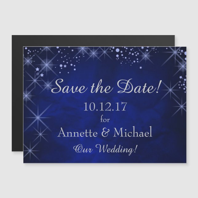 Blue Starry Night Save the Date Hochzeit Magneteinladung (Vorne/Hinten)