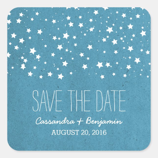 Blue Starry Night Save the Date Stickers (Vorderseite)