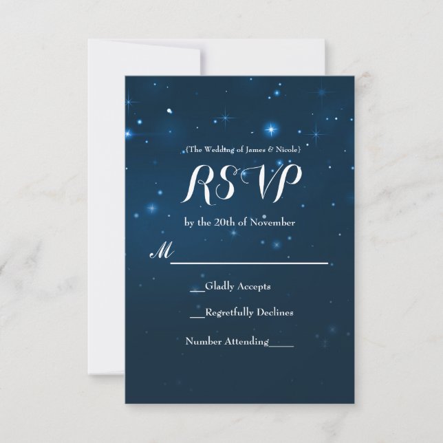 Blue Starry Night Sky Wedding RSVP Response Card Karte (Vorderseite)