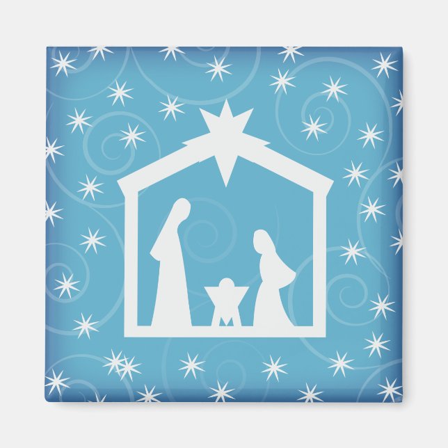 Blue Starry Night Weihnachtskrippen Magnet (Vorne)