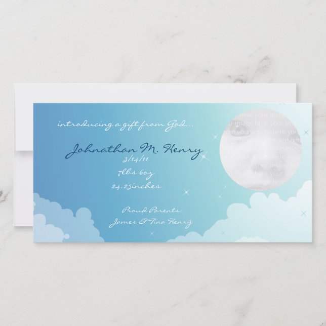 Blue Starry Sky New Baby Announcement Foto Cards Ankündigung (Vorderseite)