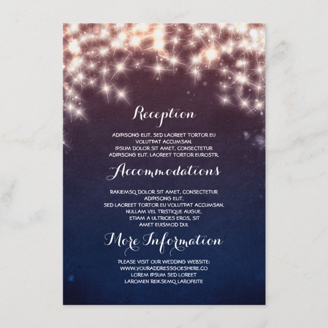 Blue Starry String Lights Hochzeitsinformationen Begleitkarte (Vorderseite)