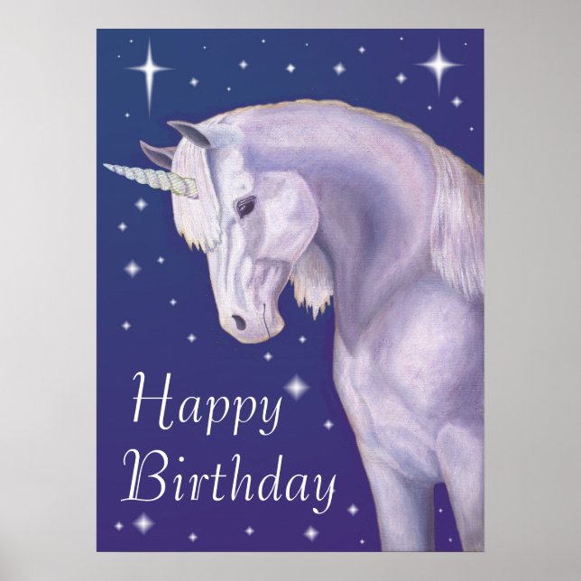 Blue Starry Unicorn Happy Birthday Poster (Vorne)