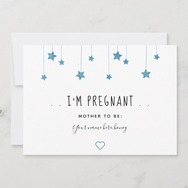 Blue Stars and Hearts Pregnancy Announcemente Card Ankündigung (Vorderseite)