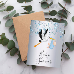 Blue Stars Baby Silver Dusche Postkarte