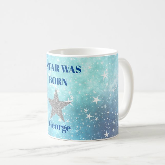 Blue Stars Birthday Fun Personal Modern Kaffeetasse (VorderseiteRechts)
