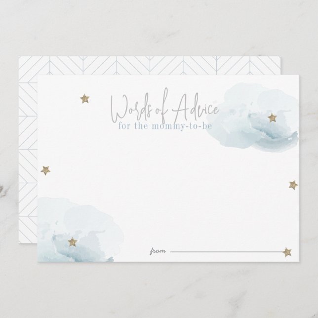 Blue Stars & Clouds Babyduschratenkarten Einladung (Vorne/Hinten)