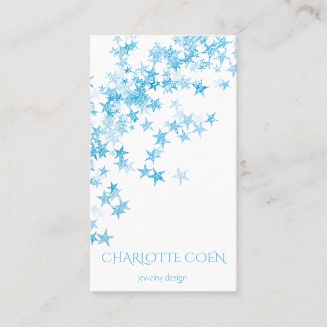 Blue Stars Confetti White Delicate Glam Visitenkarte (Vorderseite)