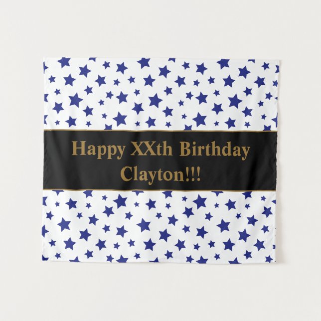 Blue Stars mit Message Birthday Tapestes Wandteppich (Vorderseite (Horizontal))