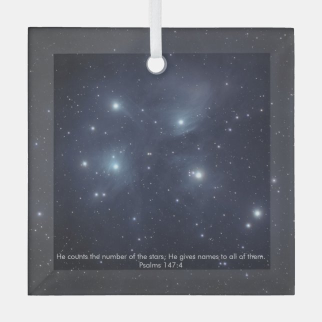 Blue Stars Psalms Scripture Ornament Aus Glas (Vorderseite)