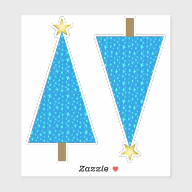Blue Stars Retro Moderner Weihnachtsbaum Aufkleber (Blatt)
