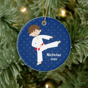 Blue Stars Roter Gürtel Taekwondo Boy Personalisi Keramik Ornament