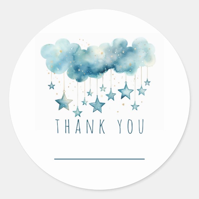 Blue stars thank you sticker with name space (Vorderseite)