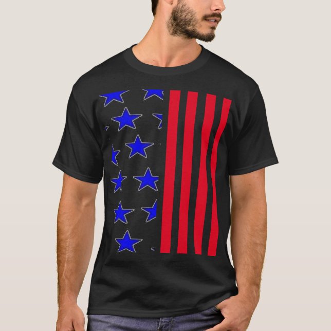 Blue Stars Vertical Stripes Patriotic T - Shirt (Vorderseite)