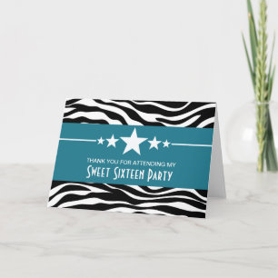 Blue Stars Zebra Print Sweet 16 Danke Karte