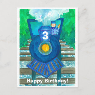 Blue Steam Train Happy Dritter Geburtstag Postkarte