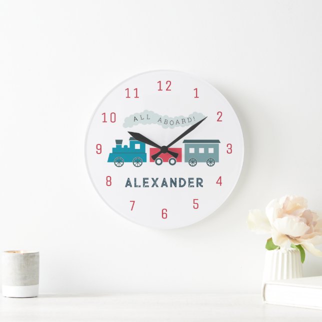 Blue Steam Train Kids Boy Kinderzimmer Clock Große Wanduhr (Zuhause)