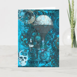 Blue Steampunk Grußkarte Karte