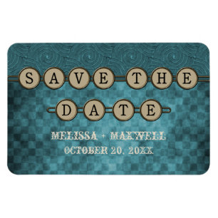 Blue Steampunk Keys Save the Date Flexi Magnet