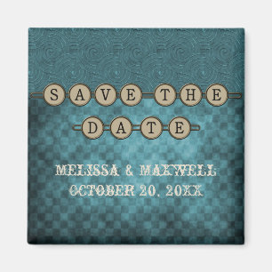 Blue Steampunk Keys Save the Date Magnet