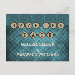 Blue Steampunk Keys Save the Date Postcard Ankündigungspostkarte