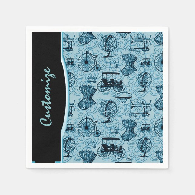 Blue Steampunk Pattern Napkins Serviette (Vorderseite)