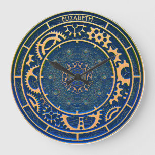 Blue Steampunk Retro Vintage Rusty Art Deco Clock Große Wanduhr