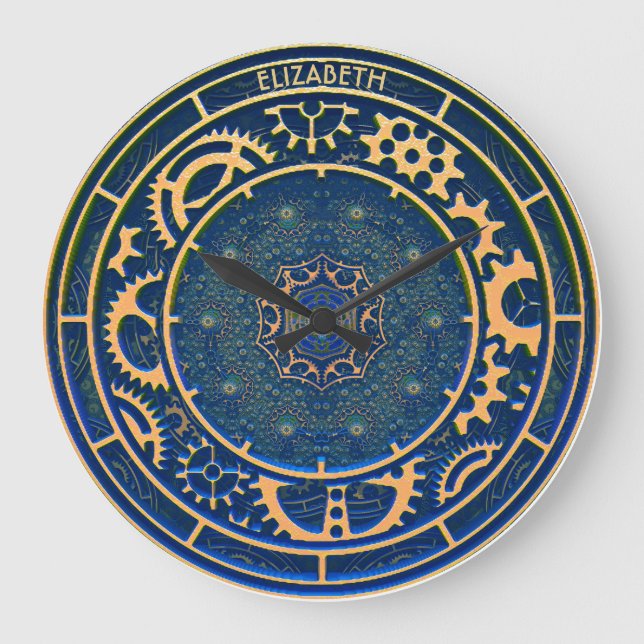 Blue Steampunk Retro Vintager Rusty Art Deco Uhr (Vorderseite)