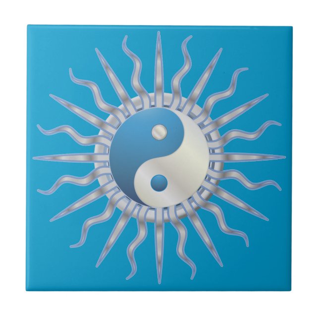 Blue Sternexplosion Yin Yang Fliese (Vorderseite)