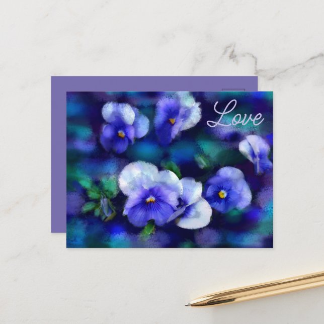 Blue Stiefmütterchens Pansy Blume Blumenkohl Blume Postkarte (Vorderseite/Rückseite Beispiel)
