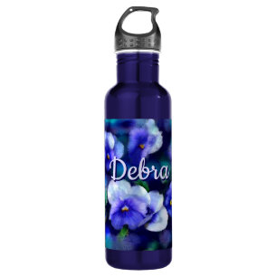 Blue Stiefmütterchens Pansy Blume Floral Personali Edelstahlflasche