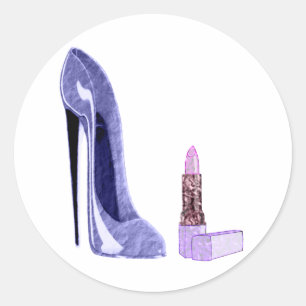 Blue Stiletto Shoe und Lipstick Runder Aufkleber