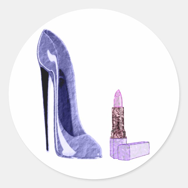 Blue Stiletto Shoe und Lipstick Runder Aufkleber (Vorderseite)