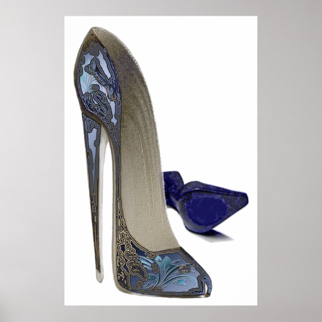 Blue Stiletto Shoes Art Poster (Vorne)
