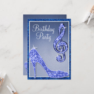 Blue Stiletto & Treble Clef Geburtstag Einladung