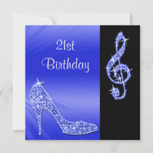Blue Stiletto & Violinschlüssel 21. Geburtstag Einladung