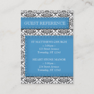 Blue Stitched Damask Wedding Guest Reference Cards Visitenkarte