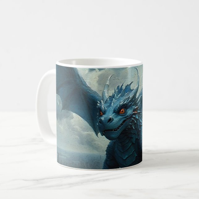 Blue Stone Dragon besucht New York Kaffeetasse (Vorderseite Links)