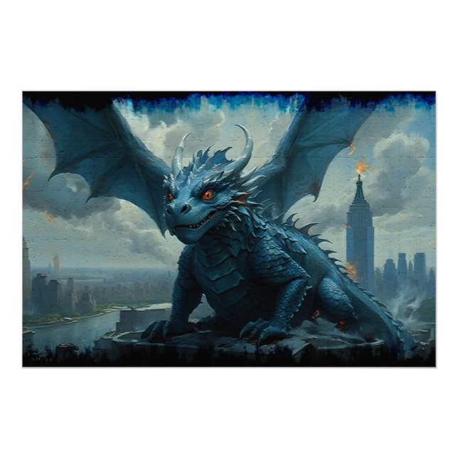 Blue Stone Dragon besucht New York Poster (Vorderseite)
