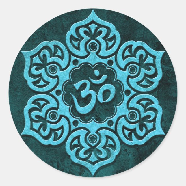 Blue Stone Floral Om Runder Aufkleber (Vorderseite)