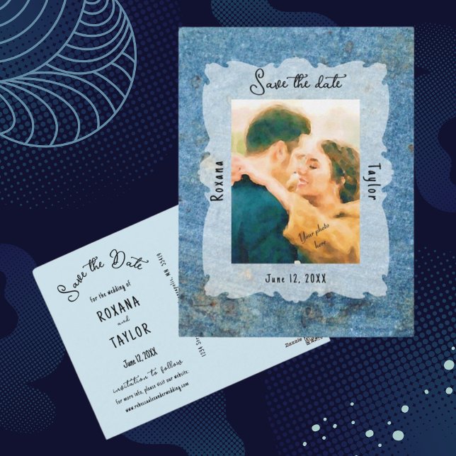 Blue Stone Wedding Foto Rett Datum Postkarte (Von Creator hochgeladen)