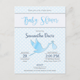 Blue Stork Baby Boy Baby Dusche Einladungspostkarte