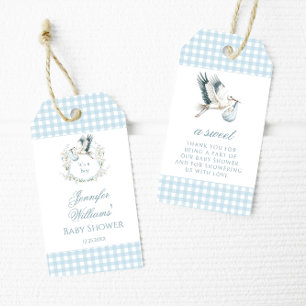 Blue Stork Baby Boy Dusche Vielen Dank für die Tag Geschenkanhänger