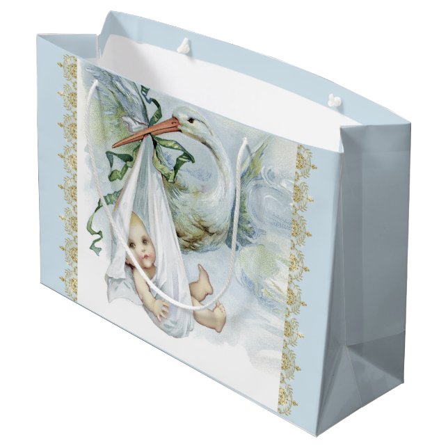 Blue Stork Baby Boy Große Geschenktüte (Rückseite Schrägansicht)