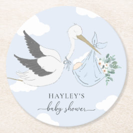 Blue Stork Baby Dusche Runder Pappuntersetzer