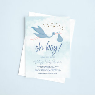 Blue Stork Boy Baby Dusche Einladung